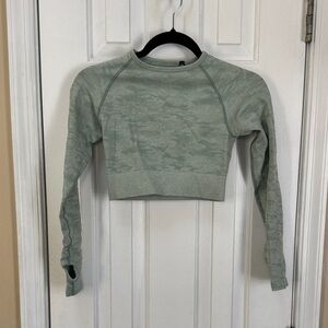 AYBL Sage Camo Long Sleeve Crop Top